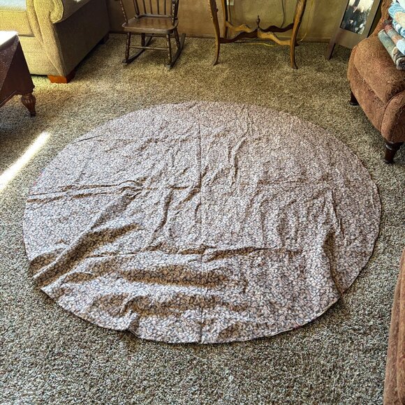 Homemade Tablecloth Patchwork 70in Round Circular Quilt Leafs Blue Maroon Tan - Picture 6 of 8